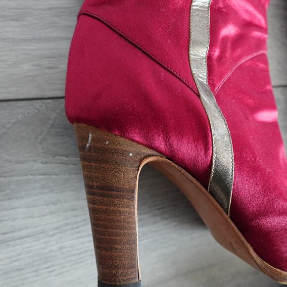 Vintage Casadei Red Satin Country Rodeo Western Cowboy Boots - Picture 9 of 16